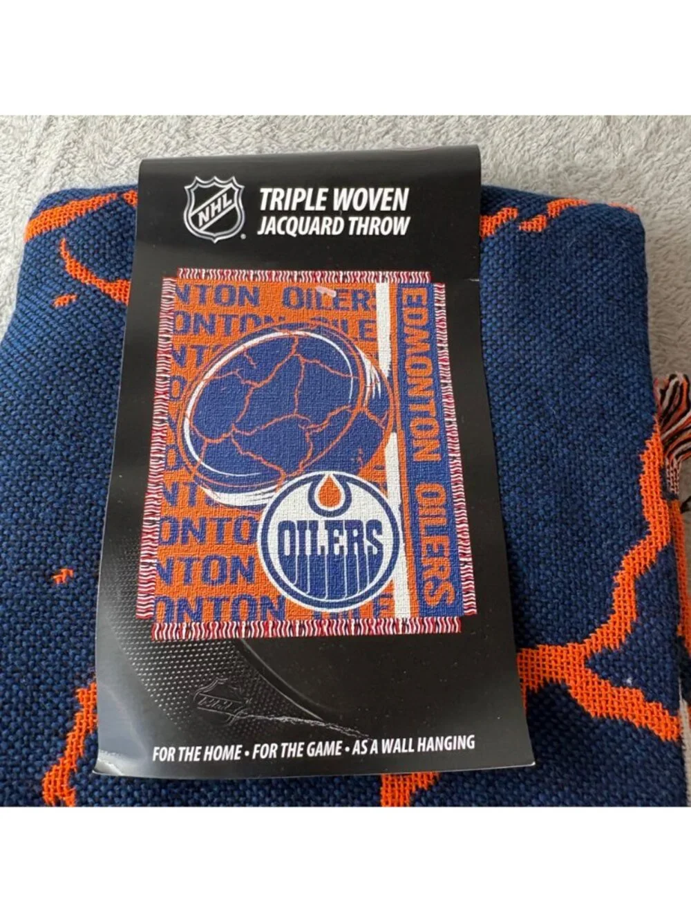 NHL Houston Oilers Throw Blanket Jaquard Fringe Blue Orange 46 x 59 Northwest